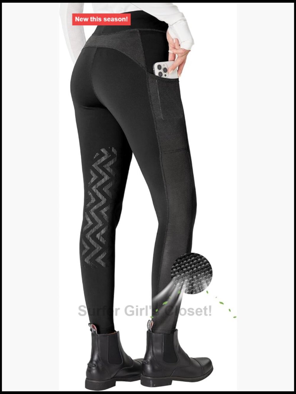 Women's Horse Riding Pants Knee-Patch Breeches Mesh Equestrian Tights with